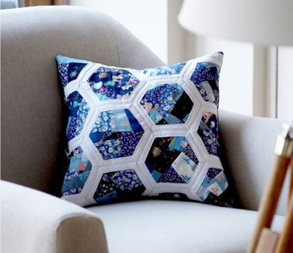 Debbie Shore Sewing - Blue patchwork pillow