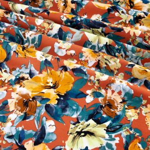 Expressive Floral Stretch Sateen - Rust