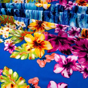 Deadstock Stretch Peachskin - Floral Border Stripe