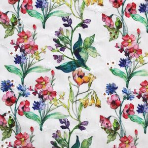 EOB Mindy Florals Bouquet Elegance Polycotton Anglaise - White 75cm Piece