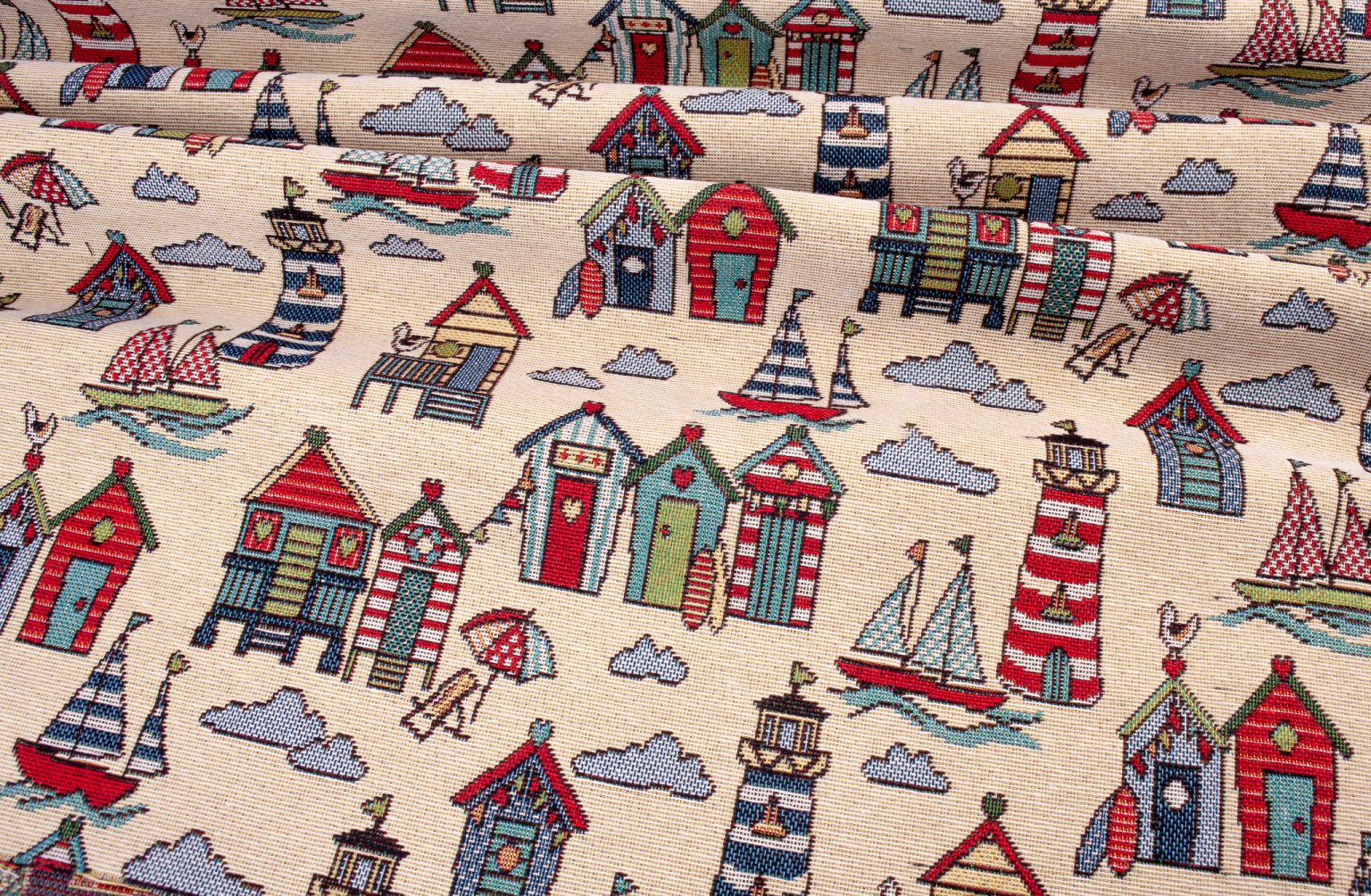 New World Tapestry Beach Huts Debbie Shore Sewing