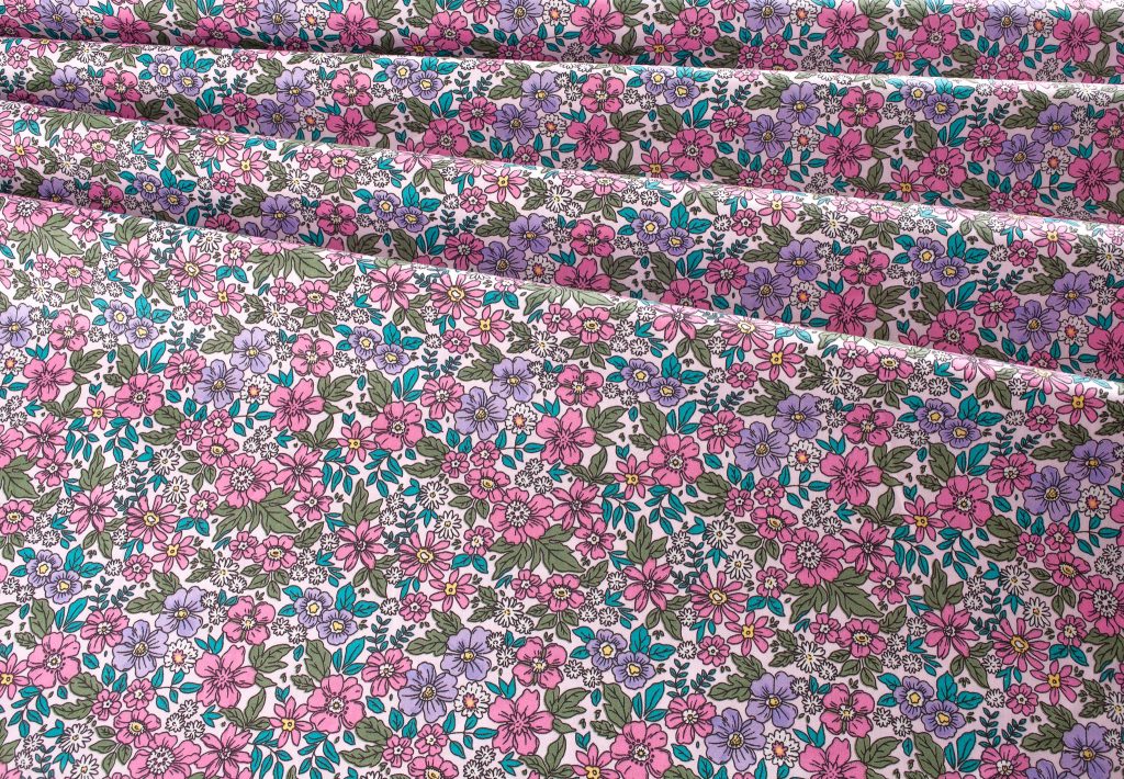 EOB Cotton Poplin Floral - Pink and Purple Flowers - 1.5m piece