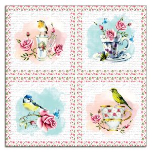 Birds and Teacups Cushion Panel