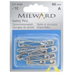 Milward Safety Pins - 12 x 40mm Silver