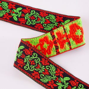 Black and Red Floral Braid Trim - 33mm wide