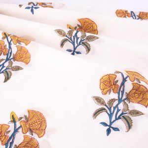 Bhawana Block Printed Cotton - Off White Floral Kantha (imperfections)