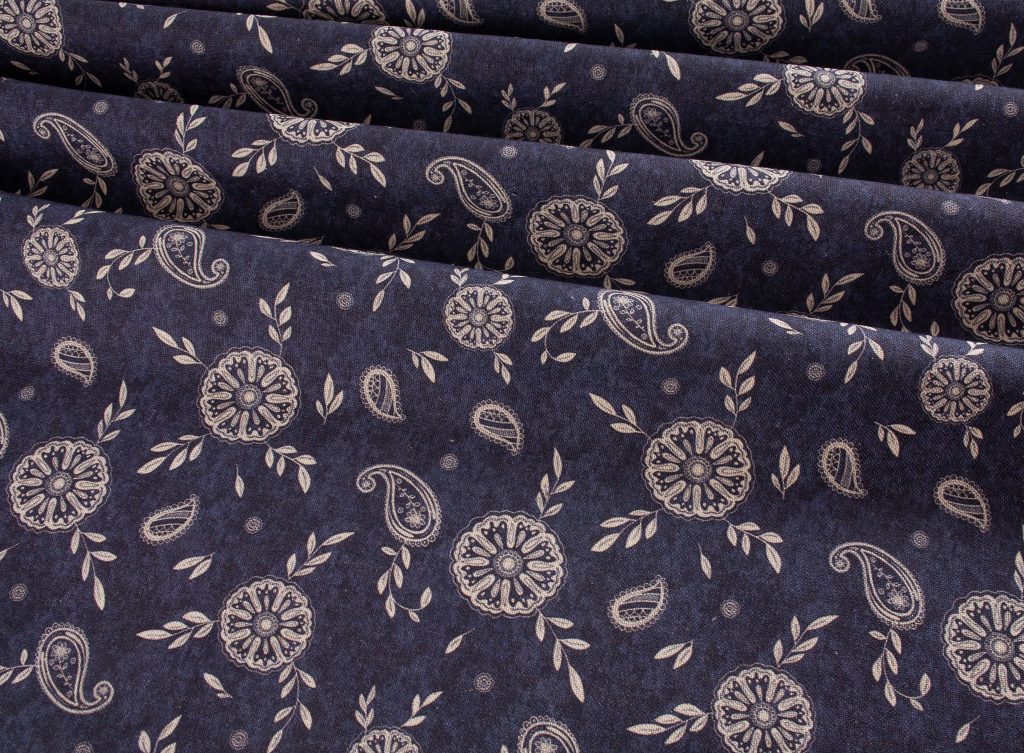 Linen Look Canvas - Indigo Paisley Floral