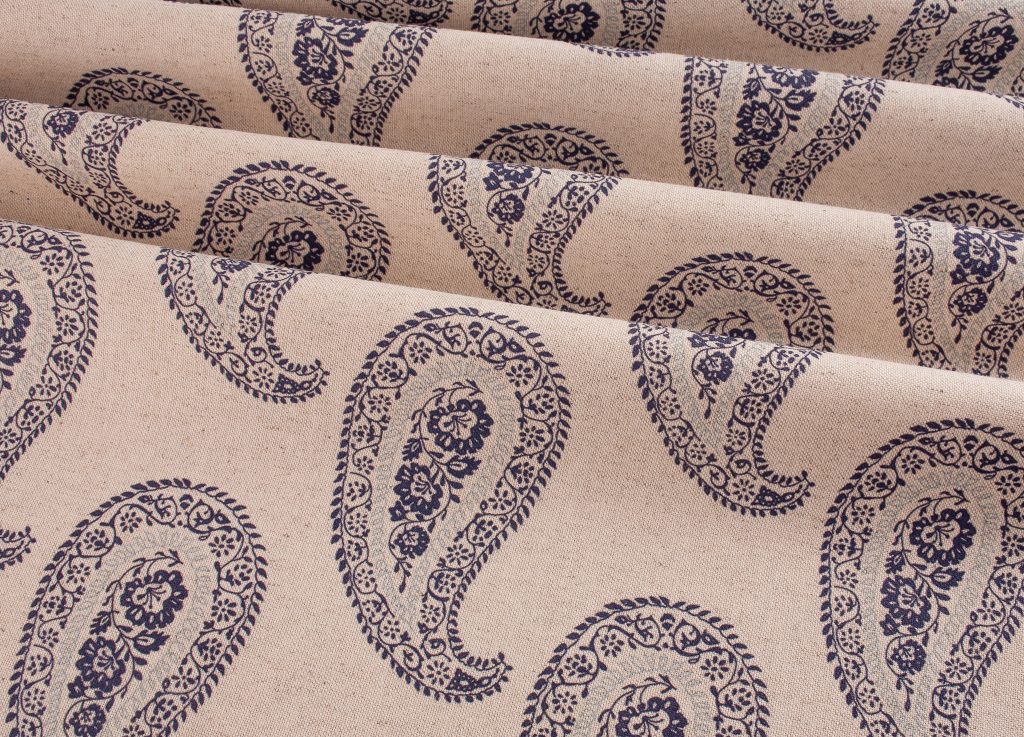 Linen Look Canvas - Navy Paisley on Natural