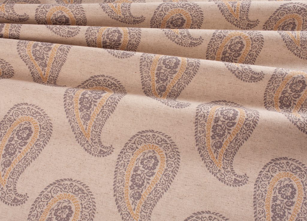 Linen Look Canvas - Mustard Paisley on Natural