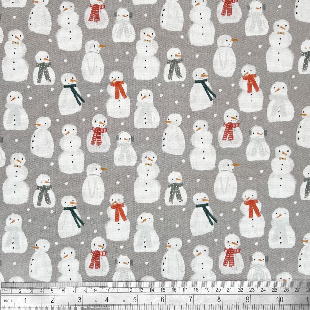 Cotton Panama - Christmas Snowman on Grey
