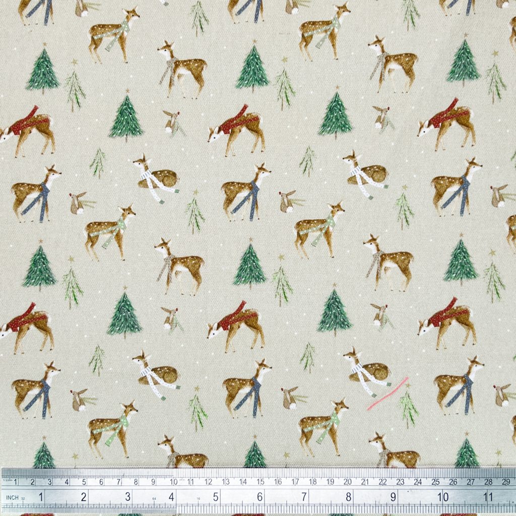 Cotton Panama - Christmas Deer on Natural
