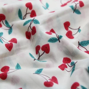 Polycotton - Love Cherries Ivory