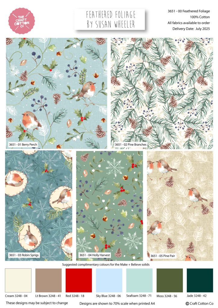 Susan Wheeler - Feathered Foliage Christmas 5 Fat Quarter Pack