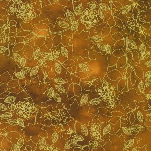 Robert Kaufman Fabrics - Warm Welcome Leaves on Rust Metallic Gold