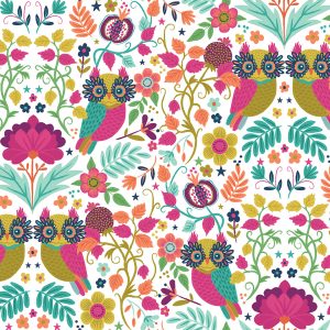 3 Wishes Fabrics - Living Wild: Owl Damask White