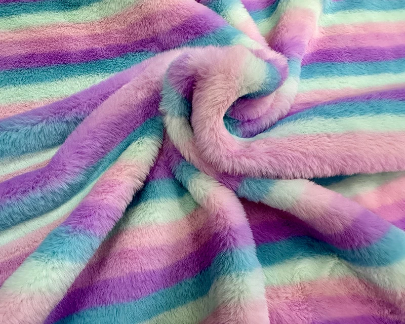 Soft and Colourful Stripe Rainbow Plush Fur - Pastel
