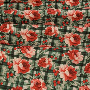 Little Johnny Fabrics - Flowers on Green Gingham