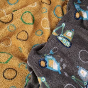 Double Sided Plush Fleece - Diggers and Circles Grey/Yellow