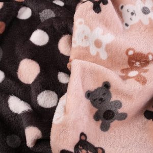 Double Sided Plush Fleece - Teddy Bears and Spots Pink/Grey - 1m piece