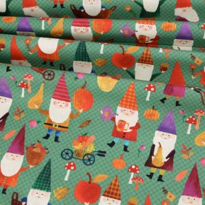 Michael Miller - Autumn Breeze: Gnomes on Green Plaid