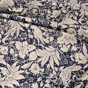 Printed Cotton Duck - Floral Birds Navy