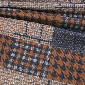 Patchwork Check Dogtooth Mix Wool - Blue and Brown