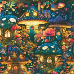 Robert Kaufman Fabrics - Night Fable: Wild Mushroom Houses
