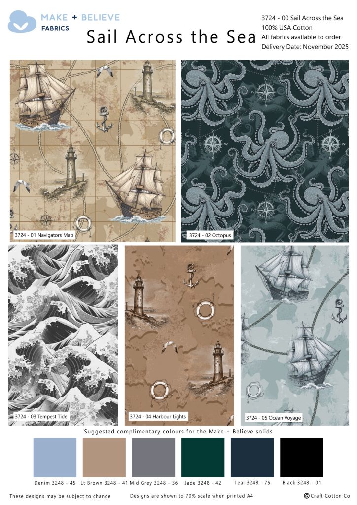 Make + Believe Organic Cotton - Sail Across the Sea 5 Fat Quarter Pack
