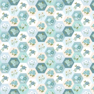 Poppie Cotton - Rosy Cheeks: Floral Hexagon Blue