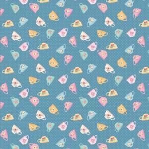 Poppie Cotton - Rosy Cheeks: Polka Dot Teacups Blue