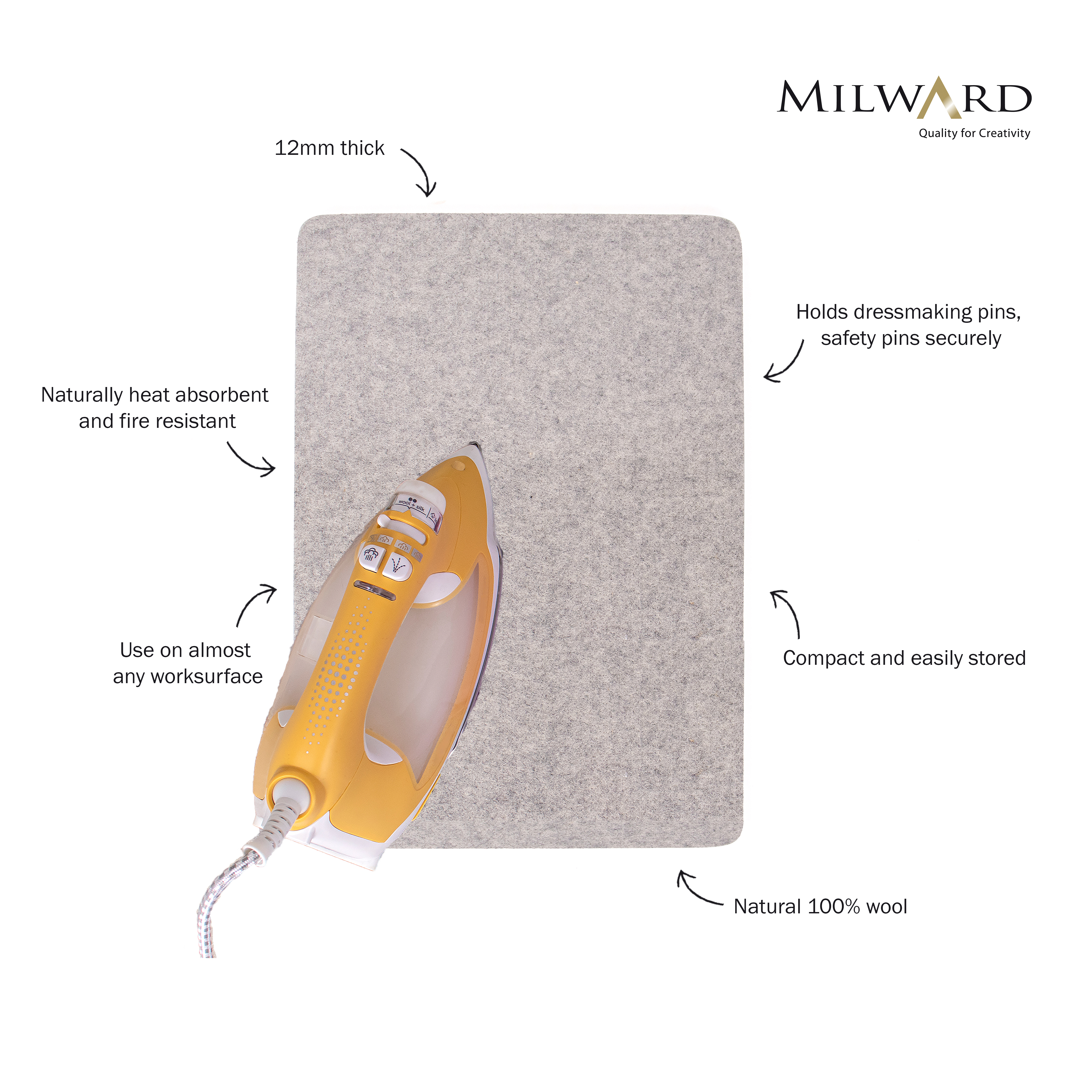 Milward Pressing Mat - 100% Wool A3: 42 x 29.7cm - Image 2