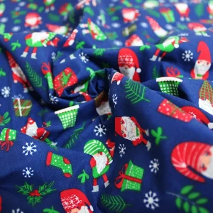 Christmas Polycotton - Gnomes with Gifts on Navy