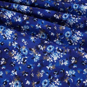 Robert Kaufman Fabrics - Cobalt Bliss Gold Metallic: Blue Bouquet