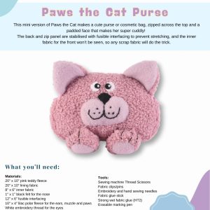 The Chumleys! Paws The Cat Zip Purse Sewing Pattern - Paper Pattern and Instructions