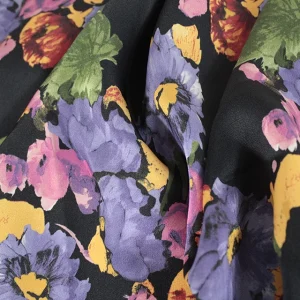 Viscose Satin Floral Print - Purple Floral