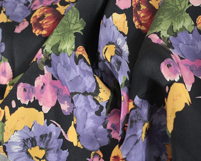 Viscose Satin Floral Print - Purple Floral