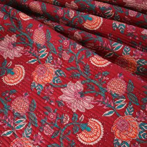 Exclusive Quilted Indian Block Print Cotton - Burgundy Red Floral and White