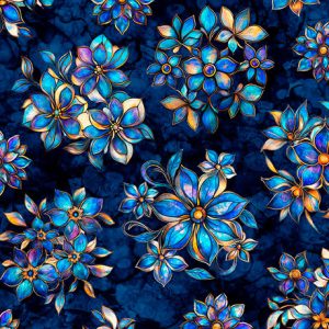 QT Fabrics - Mosaic Blooms: Tossed Floral Blue