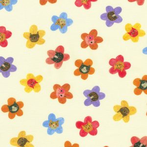 Robert Kaufman Fabrics - Whisker Wonderland Cream Cute Flower Heads