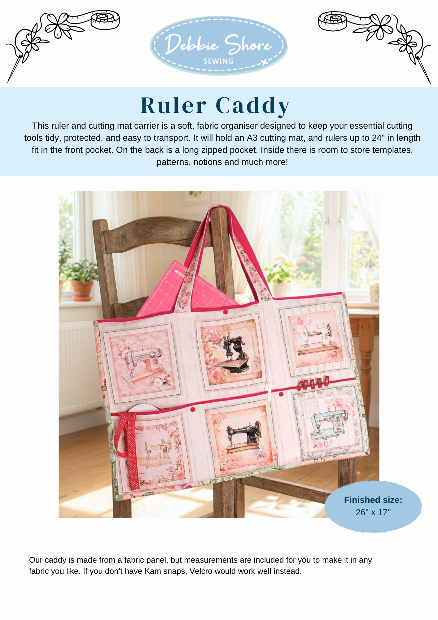 Debbie Shore's Large Ruler Caddy Bag Sewing Pattern - PDF Download