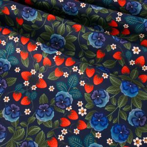 Robert Kaufman Fabrics - Grove: Pansies and Strawberries Navy