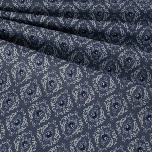 Poppie Cotton - Lakeland Blues Rose Damask Dark Blue-Grey