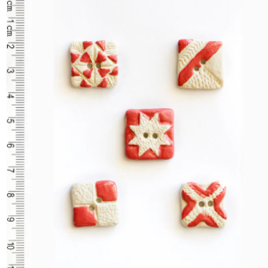 Incomparable Buttons - Handmade Red and White Quilt Squares