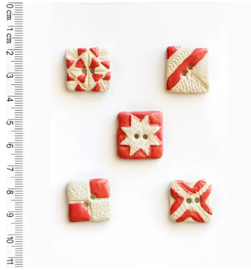 Incomparable Buttons - Handmade Red and White Quilt Squares