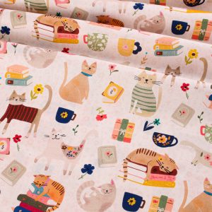 3 Wishes Fabrics - Every Home: Every Cat: Cats, Books and Coffee