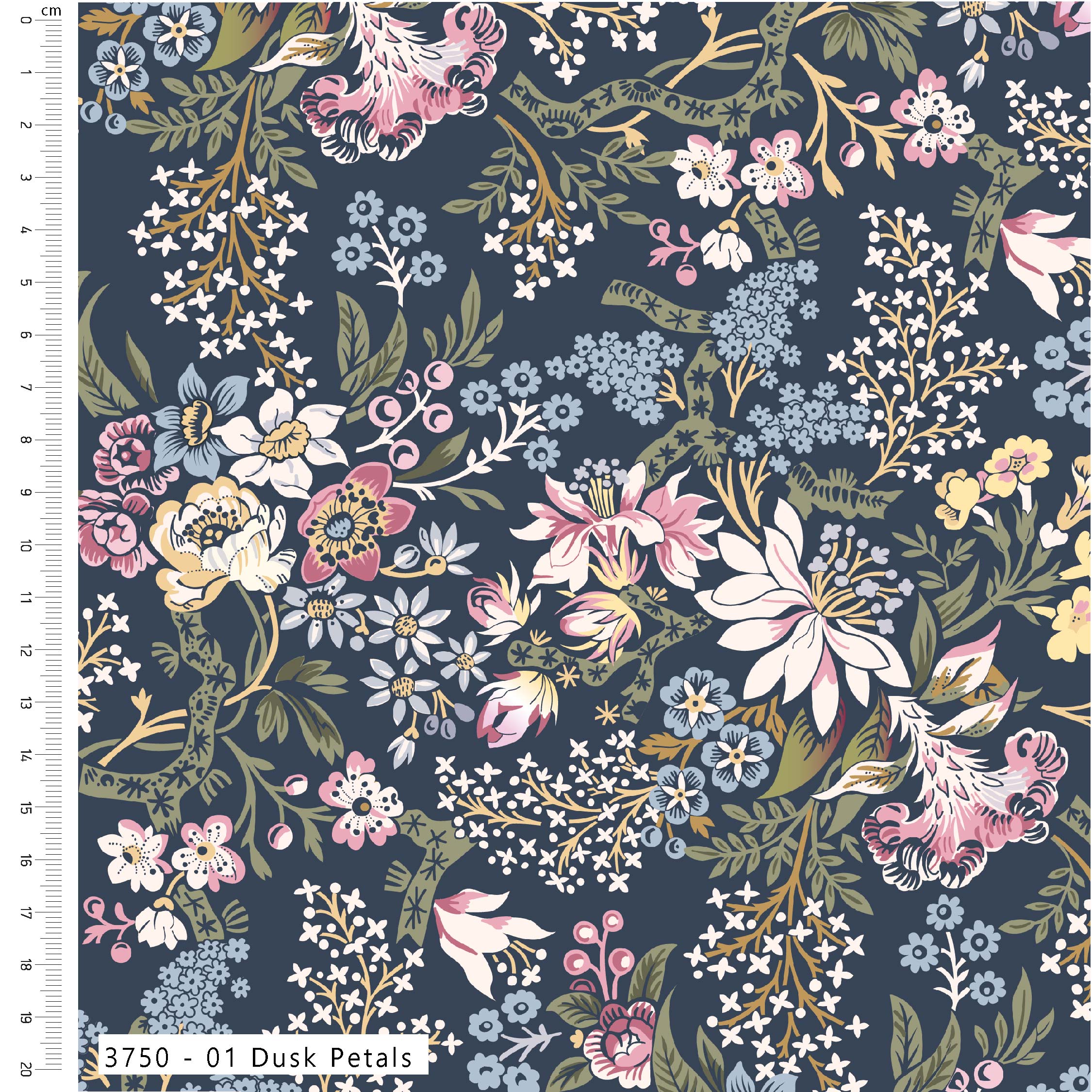 The V&A - Pressed in Time Organic Cotton: Dusk Petals