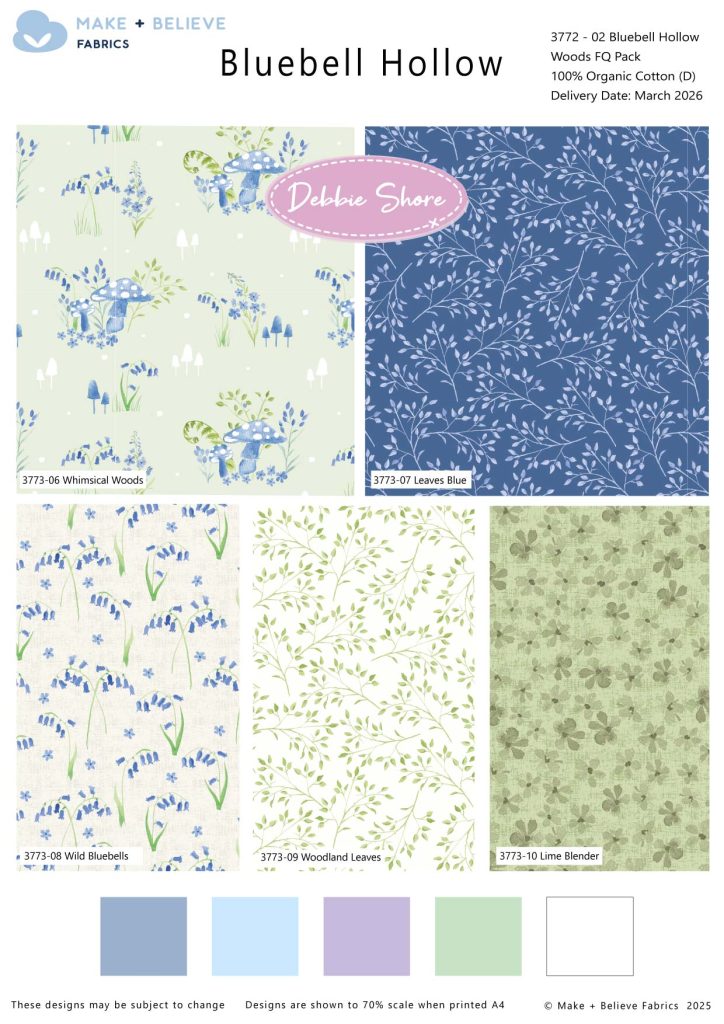 Debbie Shore Bluebell Hollow Organic Cotton - 5 Fat Quarters WOODS