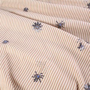 Crinkle Céline Stripe Poly Viscose - Sequin Embroidered Taupe