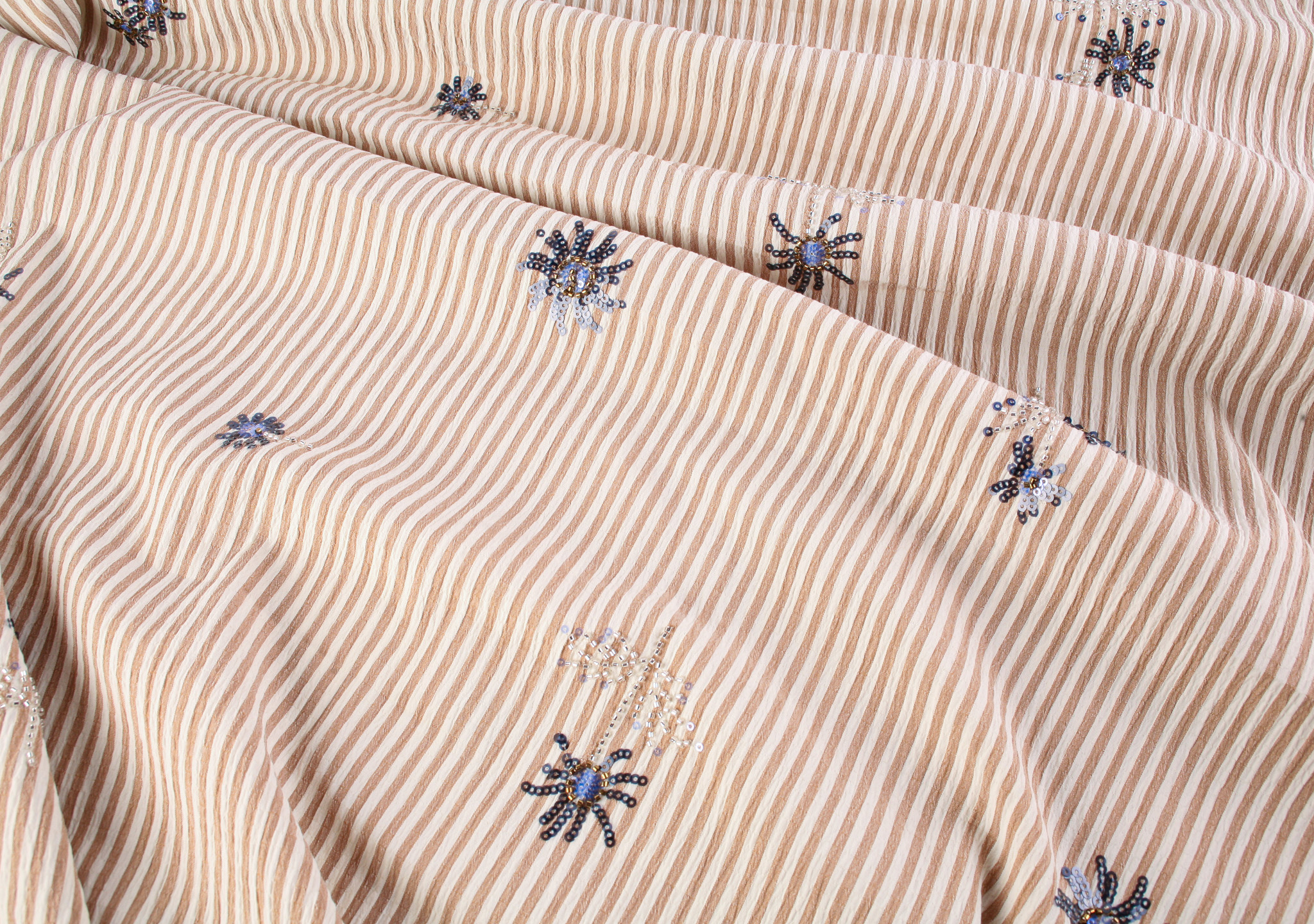 Crinkle Céline Stripe Poly Viscose - Sequin Embroidered Taupe