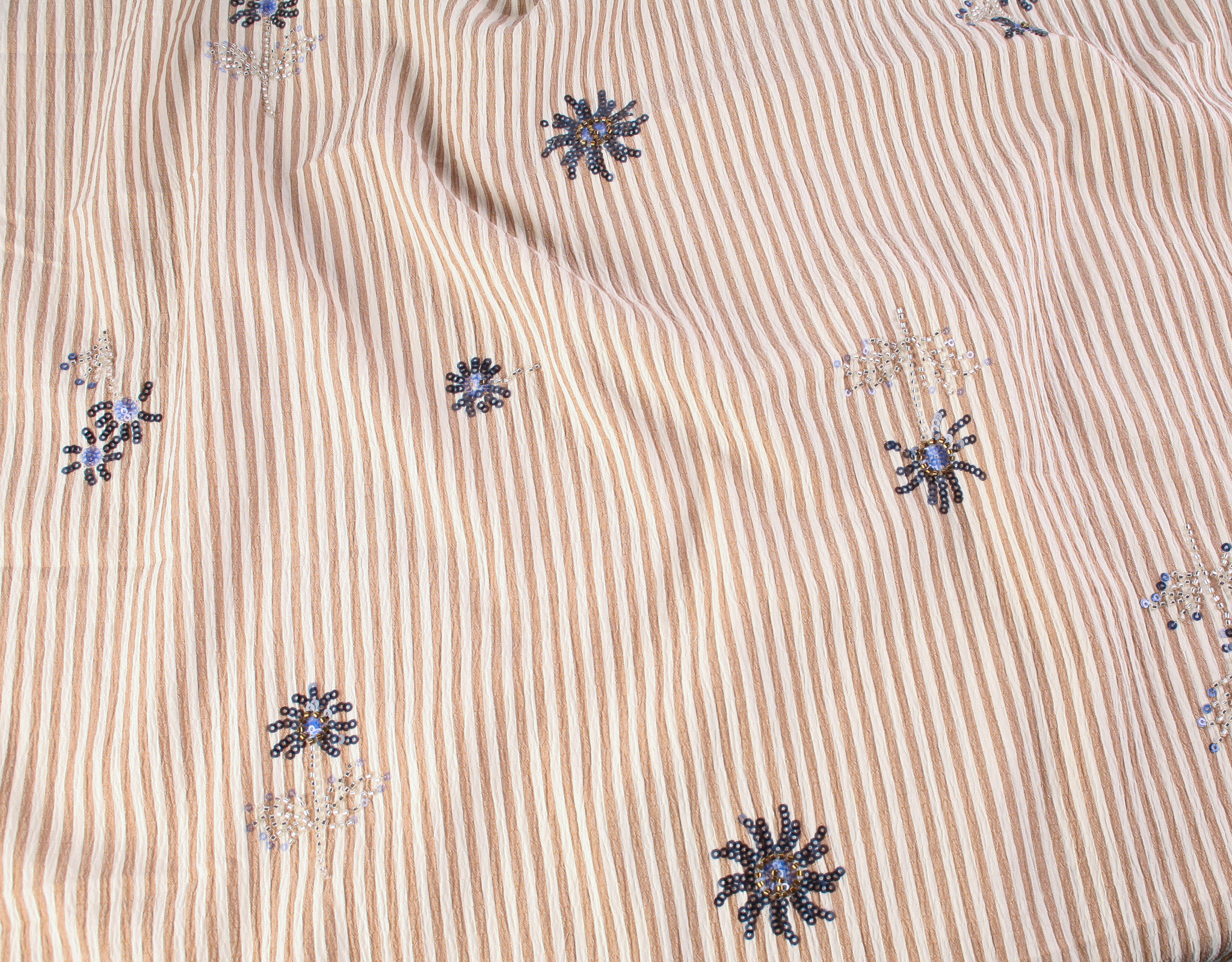 Crinkle Céline Stripe Poly Viscose - Sequin Embroidered Taupe - Image 2